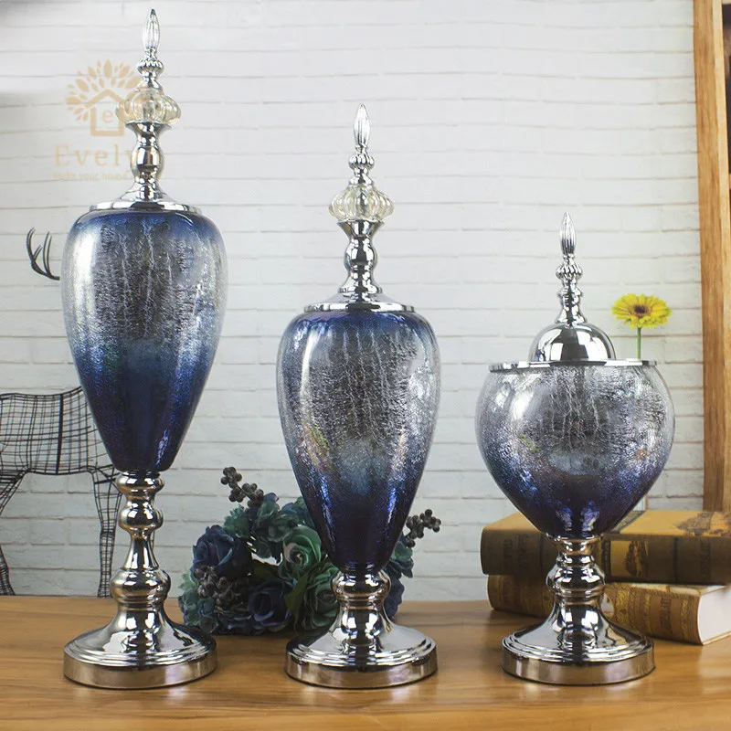 

2019 indoor interior designer gift set new idea for glass home decoration accessories, Orange/blue and silver