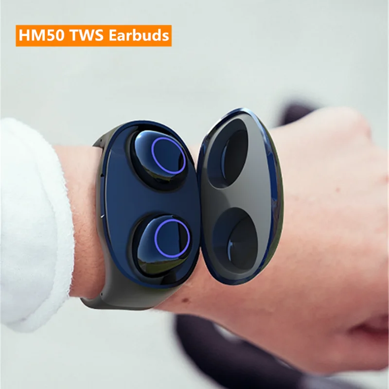 Free Shipping HM50 Watch-Type Storger Space Earphone Earbuds BT 5.0 In-ear TWS Wireless Audifonos bluetooths
