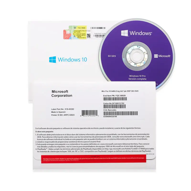 

Hot sale OEM package Microsoft Windows 10 Pro Software download 64 bit DVD license Fpp activation win 10 pro