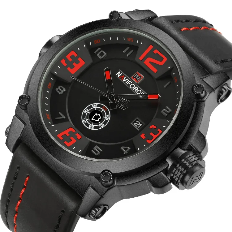 NAVIFORCE Top Luxury Brand Men Sports Military Quartz Watch Leather Strap Wristwatch Man Analog Date Clock Relogio Masculino