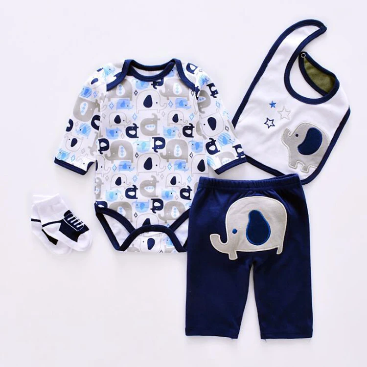 

Cheap price longsleeve 100% cotton baby wear with baby bibs and socks Hot Sale Newborn baby clothing cotton set, As pictures