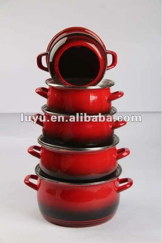 T675edb 1826cm 5pcs Bright Shiny Turkey Enamel Casserole Cookware