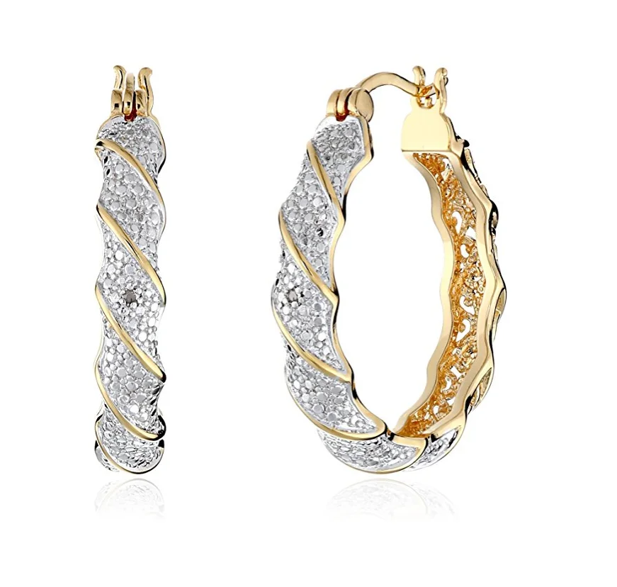 Factory Twotone Diamond Accent Silver 925 Earrings Women 2018 Twisted