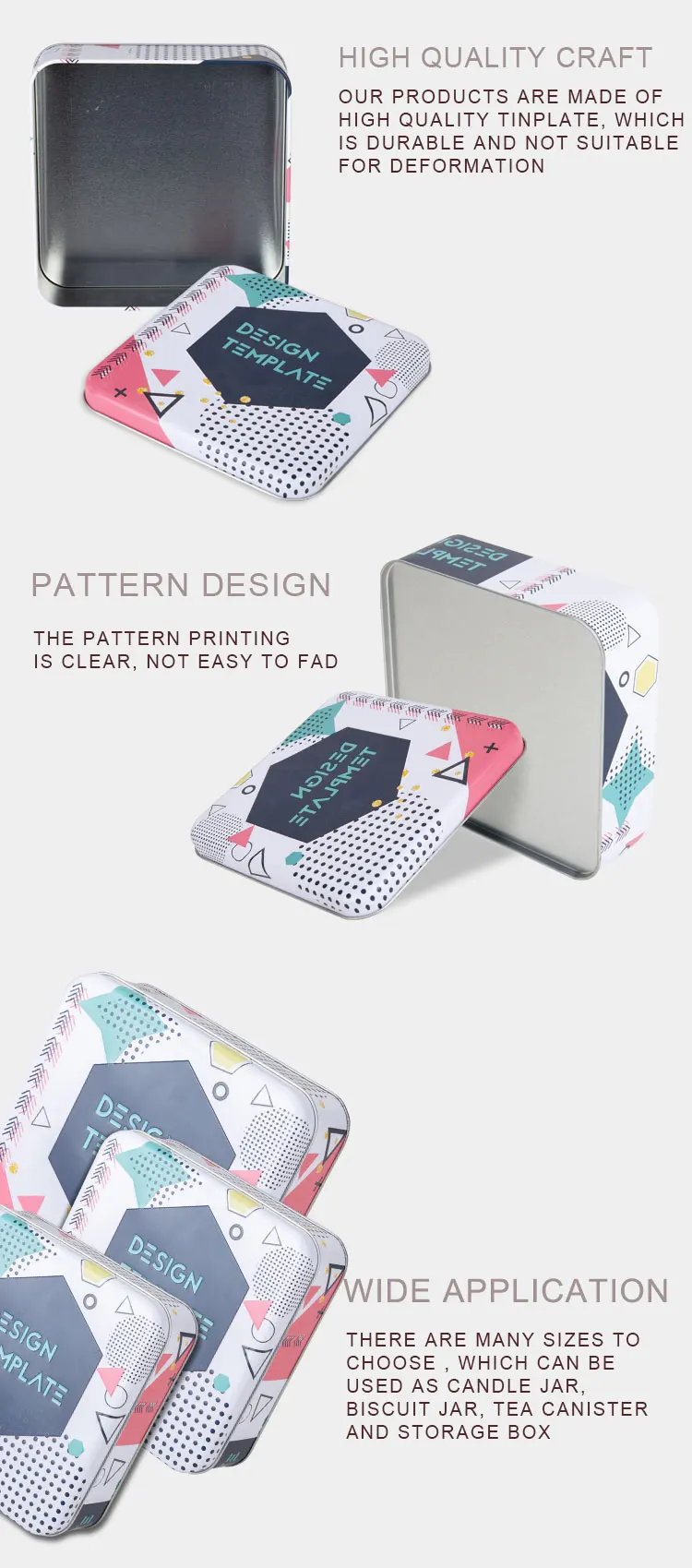 New design Food Grade metal tin can square for tea