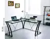 Big L shape tempered glass metal computer table