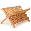 Bamboo Kitchen 2-Tier Collapsible Folding Dish Drying Display Rack Plate Organizer Holder Shelf