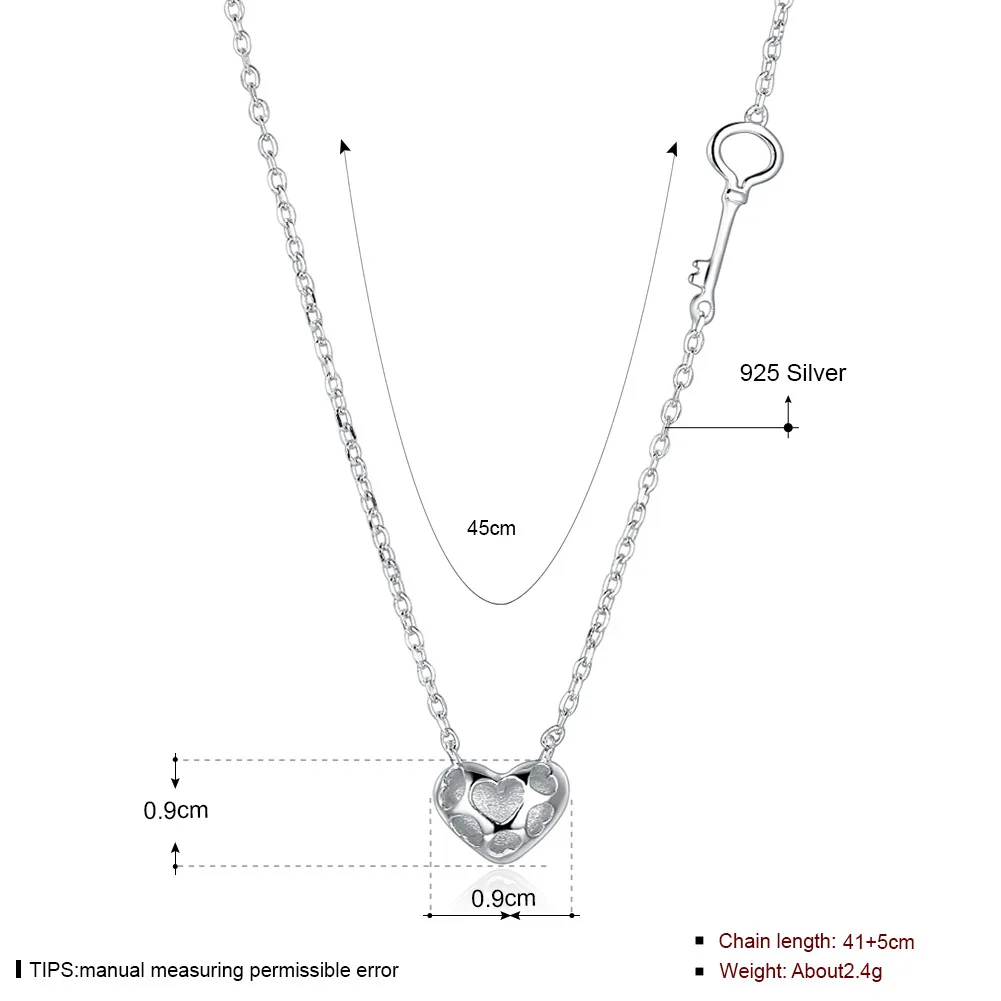 Embedded Heart Shape Girl'S Silver Chain Necklace With Joyeria
