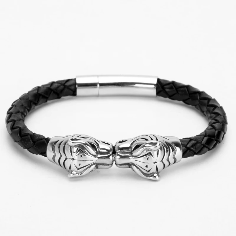 

Mcllroy fashion wholesale high quality plain cowhide stainless steel animal real leather bracelet, Picture