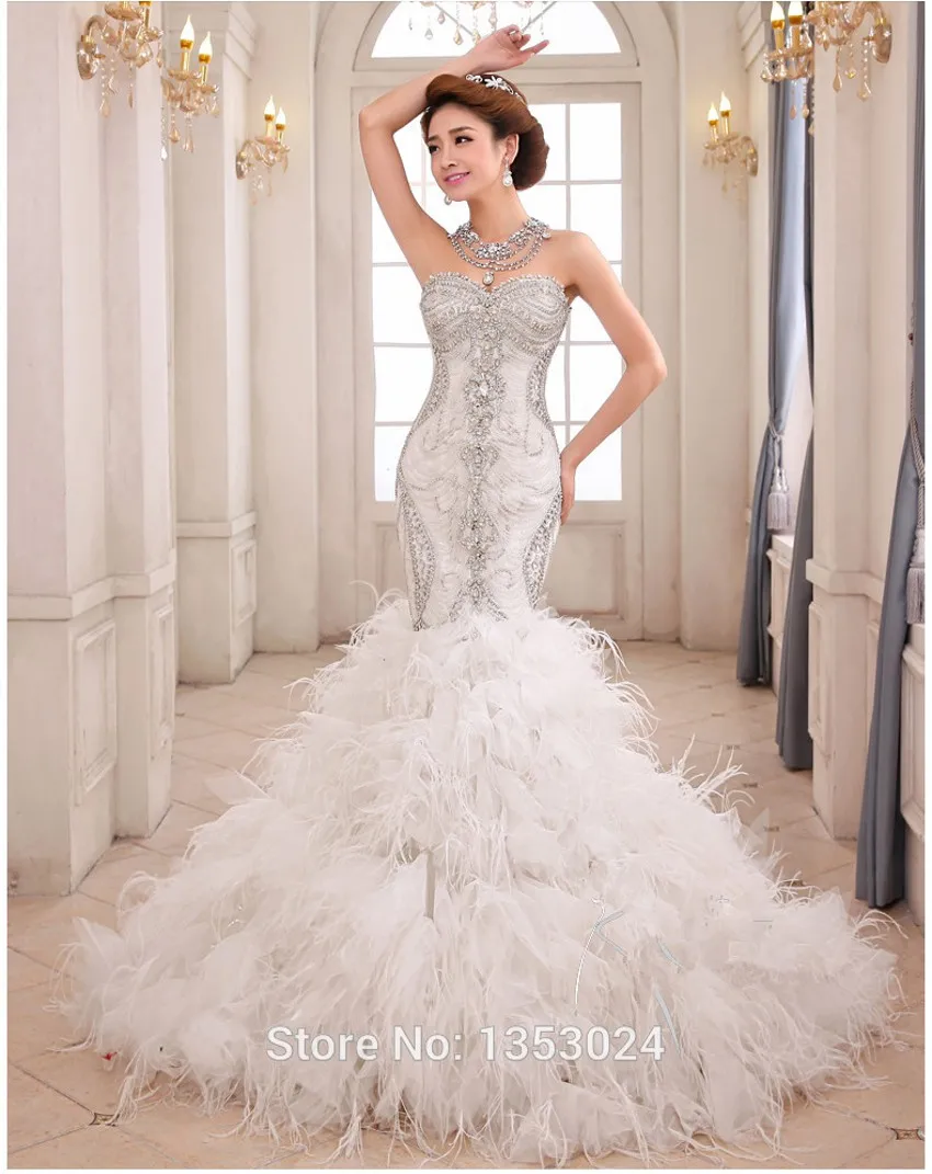 Le Royal Princess Luxury Crystal Beading Sweet Mermaid Wedding Le Royal Princess Luxury Crystal Beading Sweet Mermaid Wedding Dress Vestido De Noivas Expensive Feathers Dresses Wup Top Ping