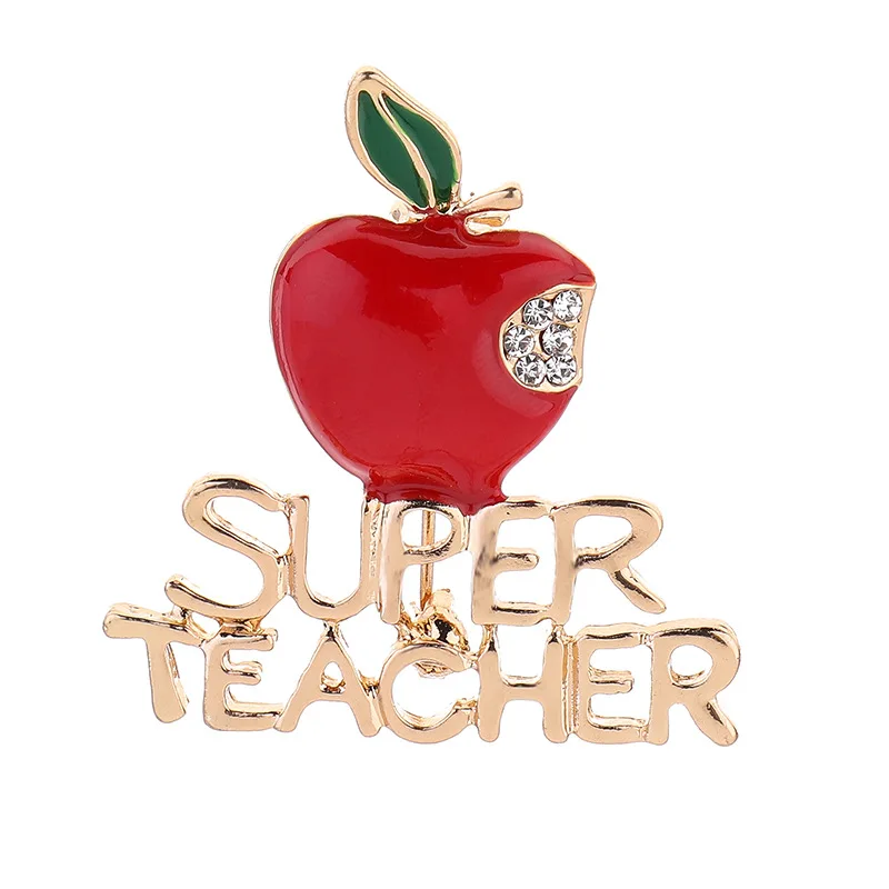 

Wholesale Christmas fashion jewelry apple shaped brooch super teacher clothing accessories gift for teacher, N/a