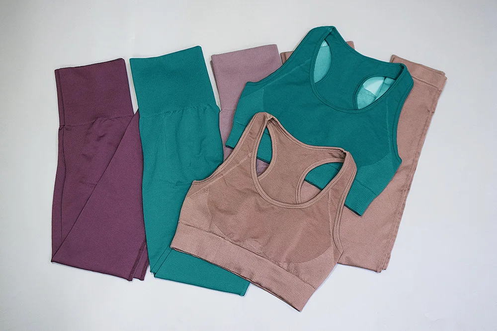 Wholesale 2 pieces yoga wear sport clothing set solid fitness seamless women yoga sets