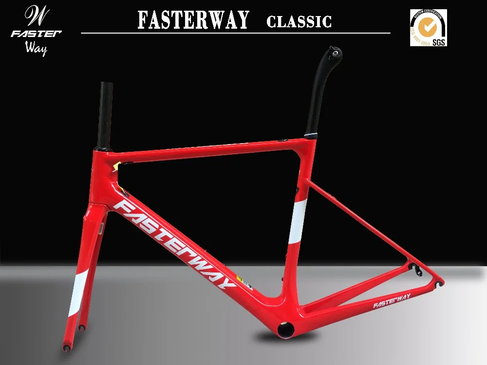 Clearance taiwan brand FASTERWAY classic full red with the whtie decals super light carbon bike frame:Frameset+Seatpost+Fork+Clamp+Headset 6