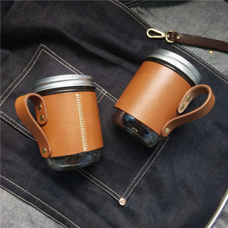 

Leather Mason Jar Cozy Sleeve coffee cup holder