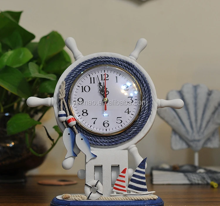 Wooden Ship Steering Wheel Clock,2 Sets 23x9x24cm Nautical Table Clock Buy Wooden Table Clock