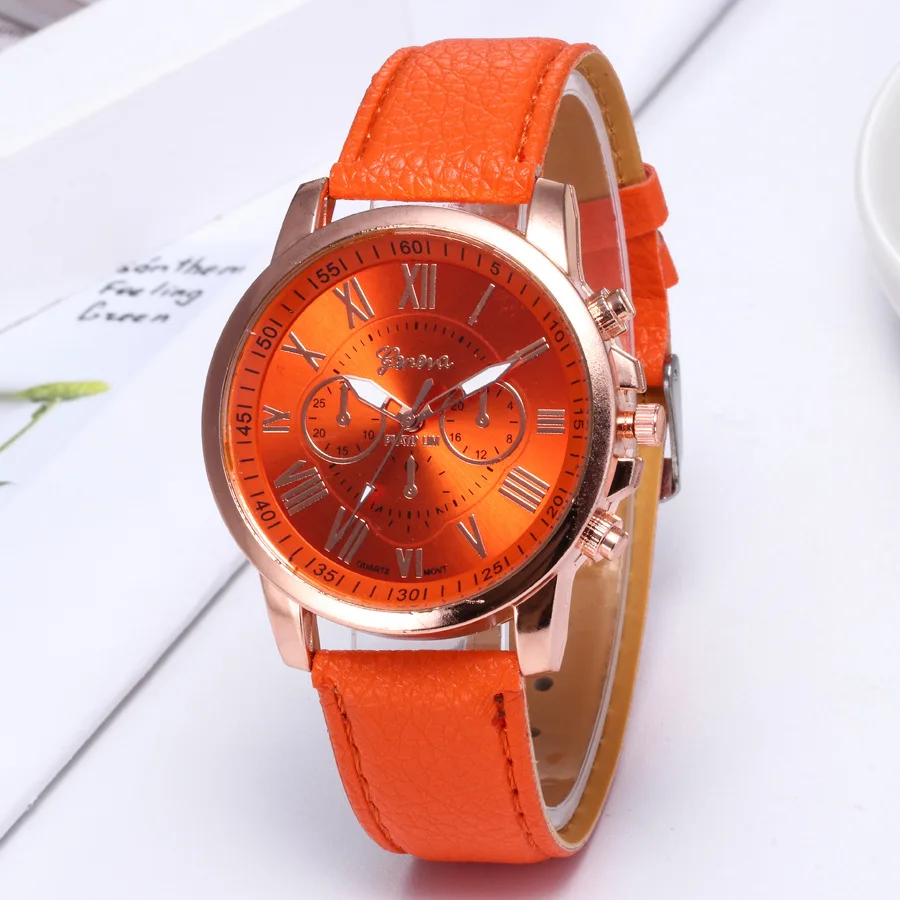 

2018 Fashion Geneva Watch Fashion Three-eye Double-layer Roman Quartz Women's Watch, As shown