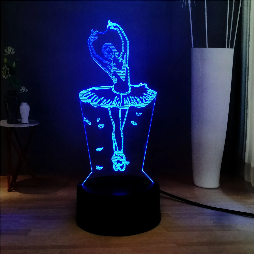 

3D illusion lamp ballet ballerina ballet girl night light desk lamp 3color changeable rgb Switch light lamp table dancing Girl, 3 colors red blue purple