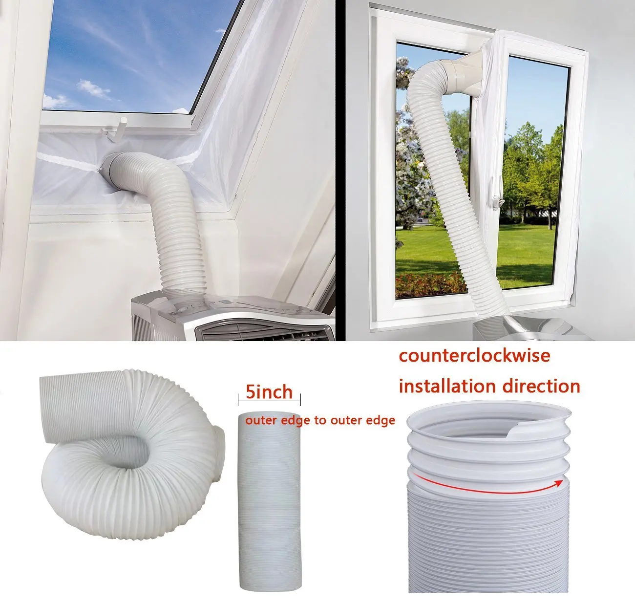 PVC Extend Vent Hose for Portable Air Conditioner Replacement hose，Counterclockwise Installation Direction Length 59 Inch JIANZHENKEJI 5 Inch Diameter Intake/Exhaust Hose 