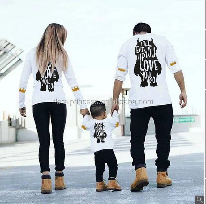 

Fashion O Neck Long Sleeves Printing Family T Shirts dad mom and baby printed letter shirt matching, White