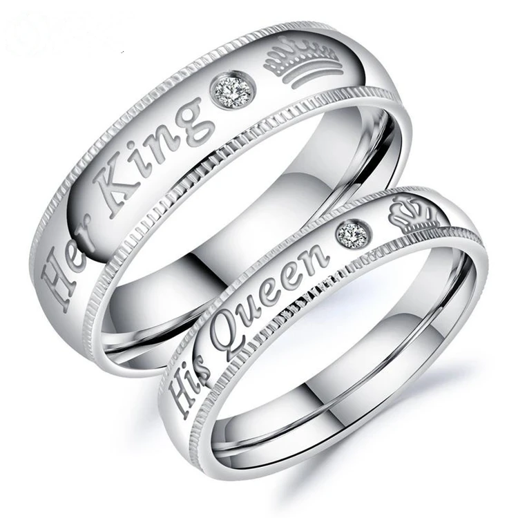 

Fashion Stainless Steel Couple Rings Black Crown Her King His Queen Couple Jewelry, Picture