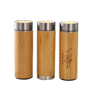 Image of Custom promotional Chinese style double wall vacuum insulated cup stainless steel bamboo vacuum cup flask