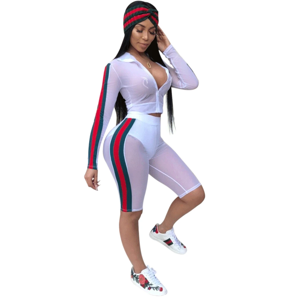 FM-SQ 2018 Sexy women mesh transparent two piece set clothing 2018