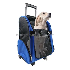 Image of Pet Dog Cat-Wheel Luggage Backpack- Carrier Cute Cart Trolley Multi-Purpose Sliding Portable Bag walking pet carrier