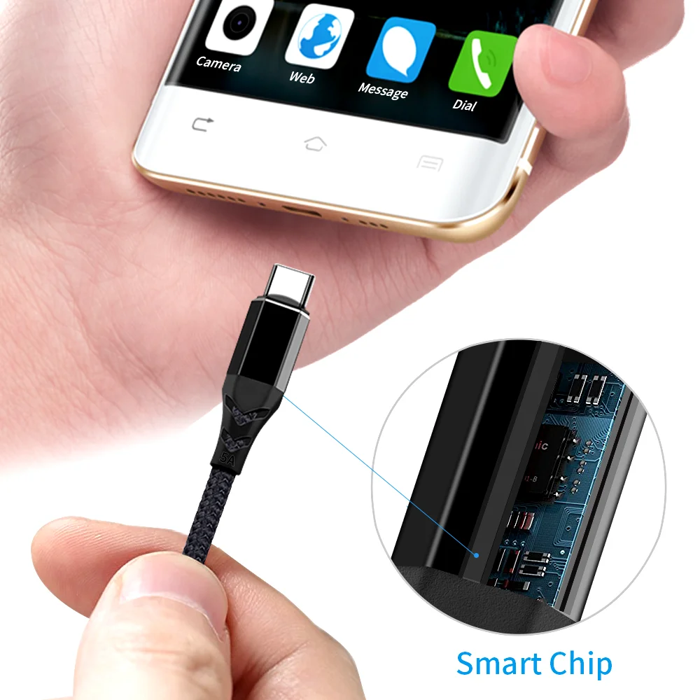 Factory Price USB type c cable 3.0 Nylon Braided 5A fast charging cable