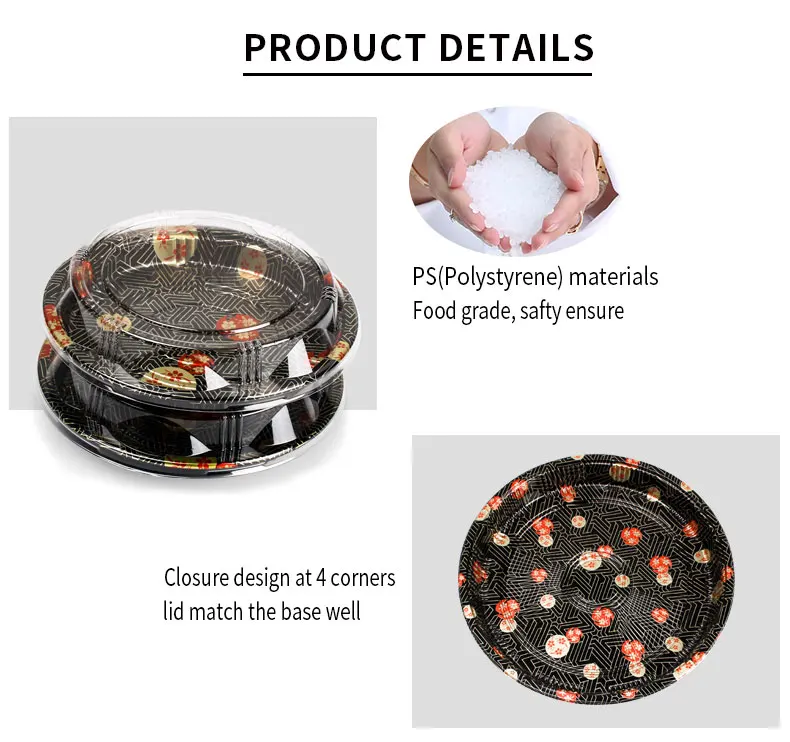 S51R  Sakura printing Disposable Sushi Packaging Tray with Dome Lid