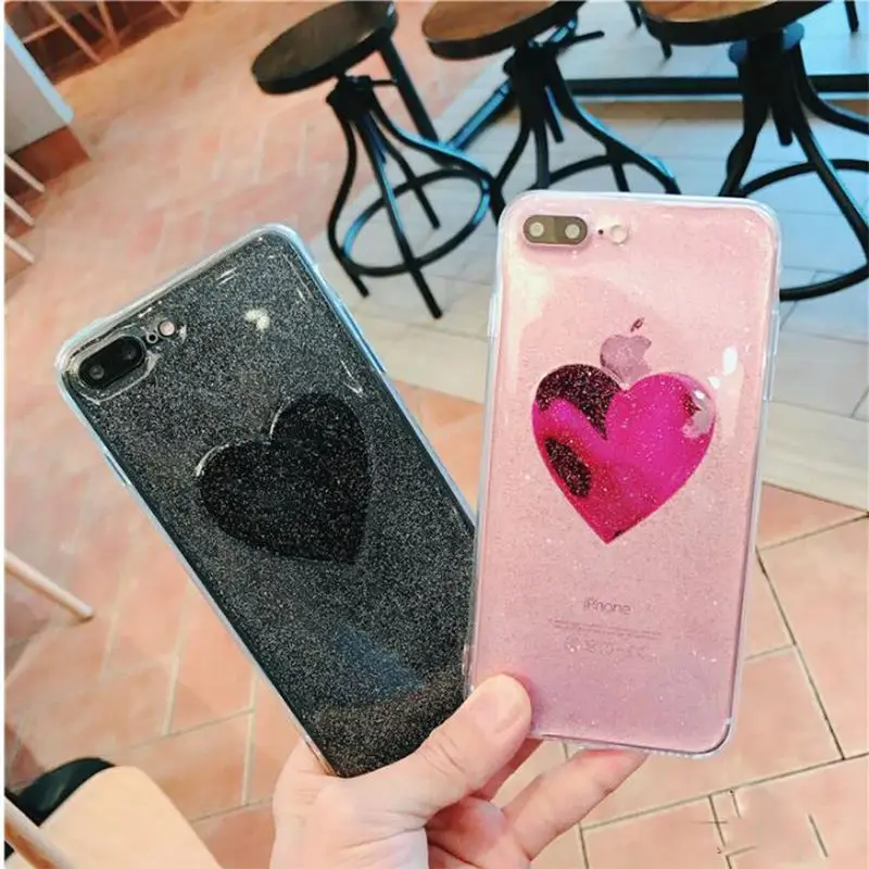 

Blingbling Glitter Transparent Phone Case for iPhone 6 Plus 6s 7 7Plus 11 Silicone TPU Candy Color Love Back Cover