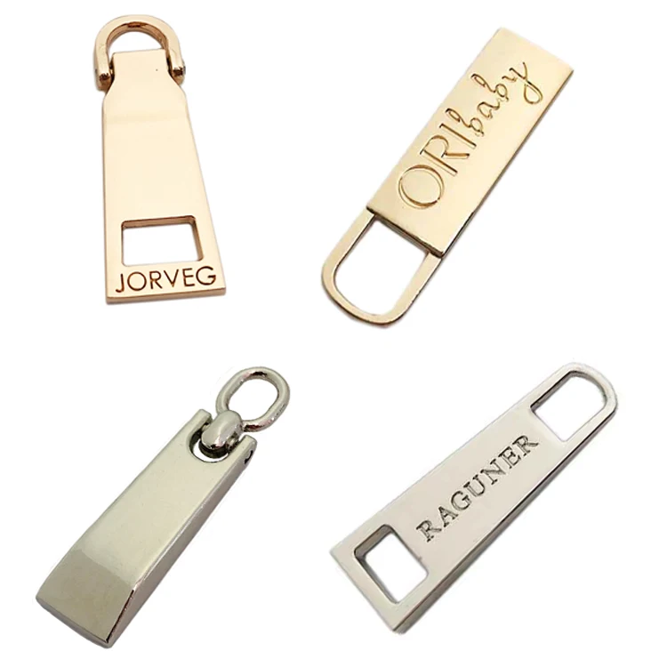 

Cheap engraved brand logo custom metal zipper pull for clothing