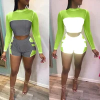 

China Cheap Stylish Custom Mesh Reflective Tracksuit 2 Piece Short Sets Women