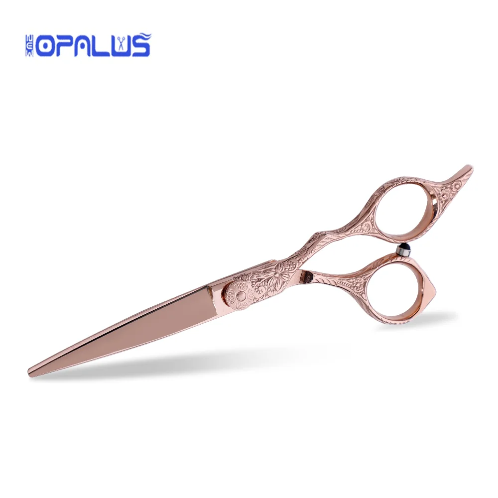 

New professional rose golden coated hair scissors japanese 440C steel hairdressing scissors with carving handle for beauty MS056, 18k gold