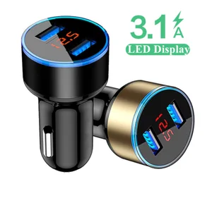 Drogontech Dual USB Car Charger Adapter 3.1A Digital LED Auto Vehicle Metal Charger  wireless phone charger car