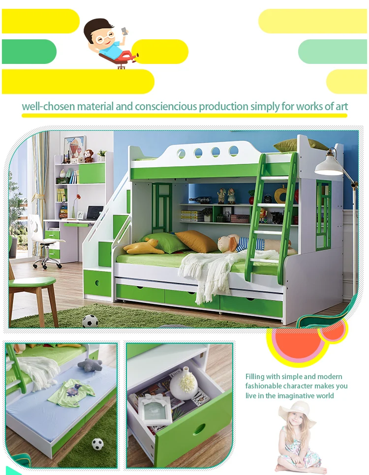 Wooden Dubai Kids Bunk Bed Bedroom Furniture With Desk ...