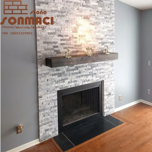 Stacked Grey Marble Stone Fireplace Mantel Surround Stacked Veneer