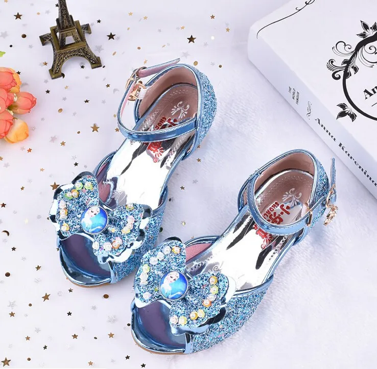 Girls Summer Shiny Crystal Shoes Child Kids Baby Frozen Elsa Princess Cosplay