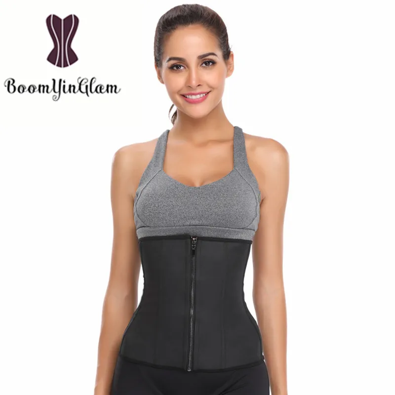 

hot sale in amazon latex waist trainer steel boned seamless tummy shaper with zipper underbust corset