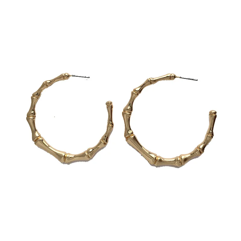 

European Exaggerated Big Circle 45mm Gold Filled Earrings Gold C Shaped Bamboo Hoop Earrings