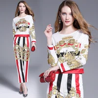 

Fall 2019 Hot sale wholesale Long sleeve two piece set women clothing Printed trousers suit