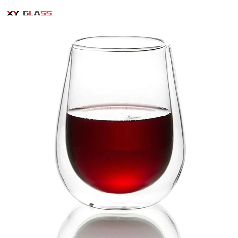 

creative unique Christmas Gift insulated Double Wall stemless Wine Glass, Transparent