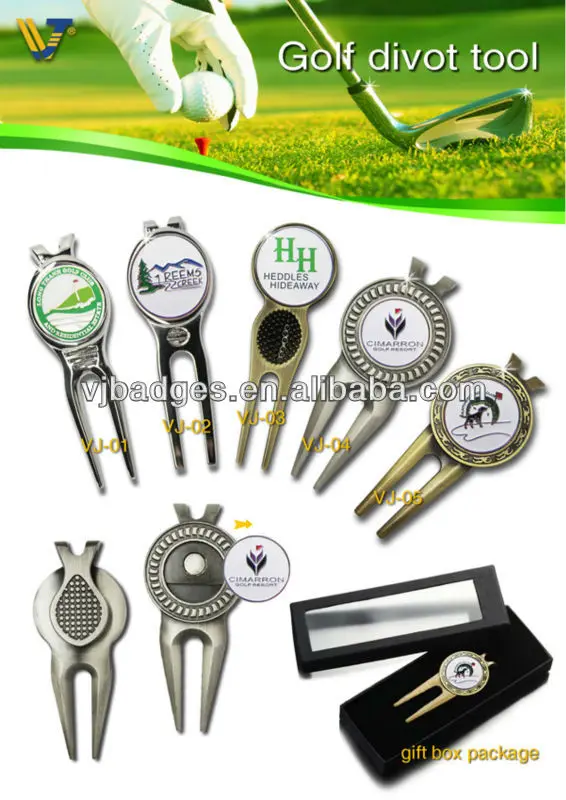 Golf Event Use Metal Blank Golf Divot Tool With Enamel Ball Markers
