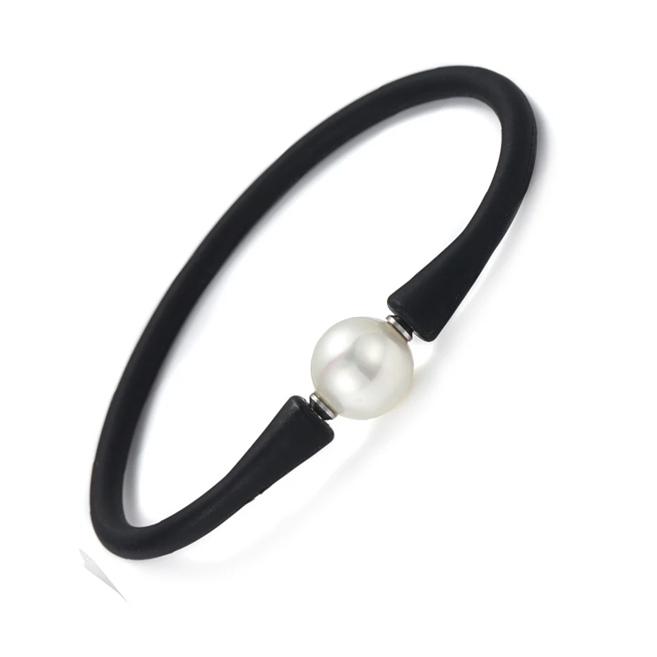 

Popular Negative Ion Custom Silicone Rubber Cuff Bracelet with Pearl, As picture