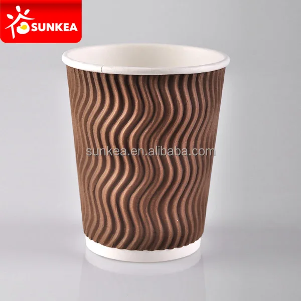 8oz disposable kraft ribbed ripple paper cups with S style design