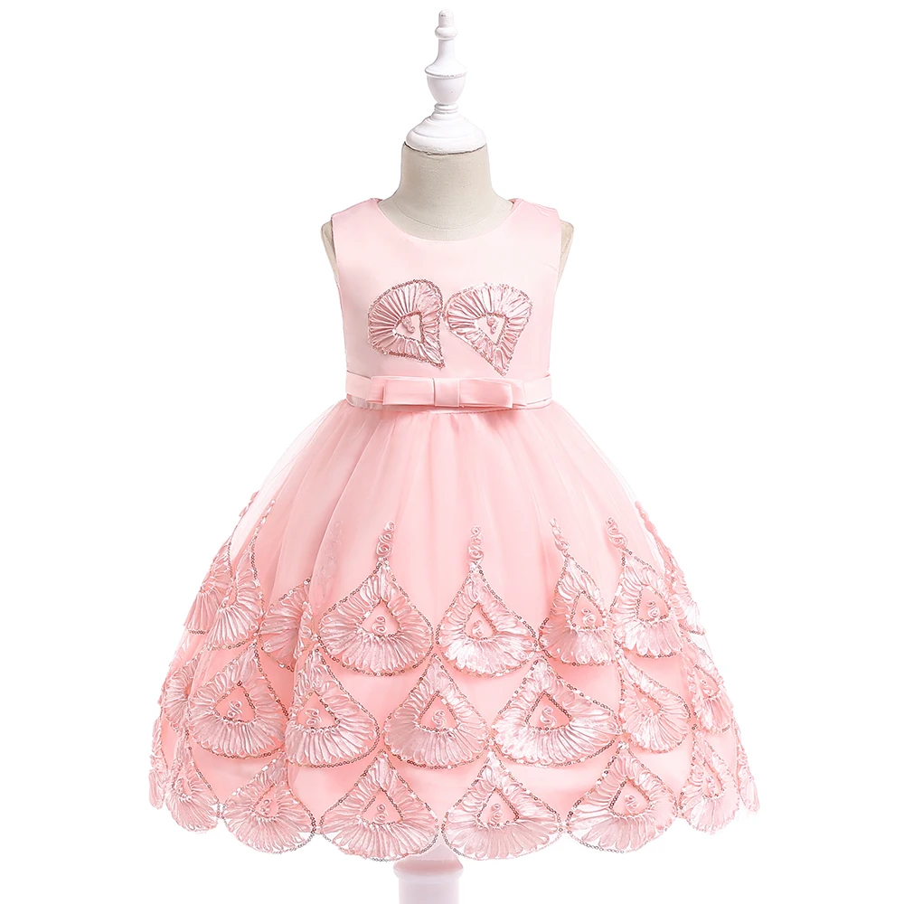 

Summer Children's Dress Flower Girl Skirt Baby Party Prom Embroidery Wedding Frock L5033, Pink,champagne