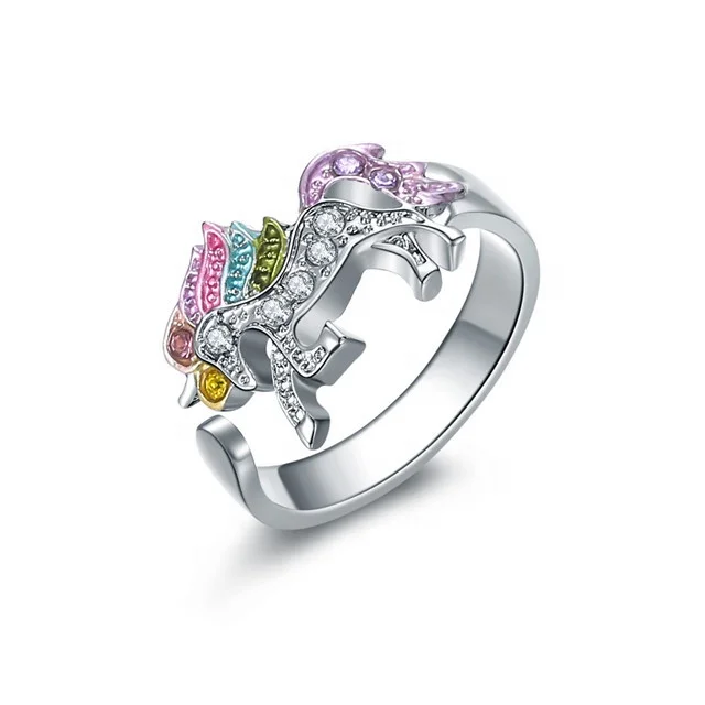 

Free Shipping Lovely Pony Fashion Wholesale Chinese Jewelry  Colorful Unicorn Ring, Multi