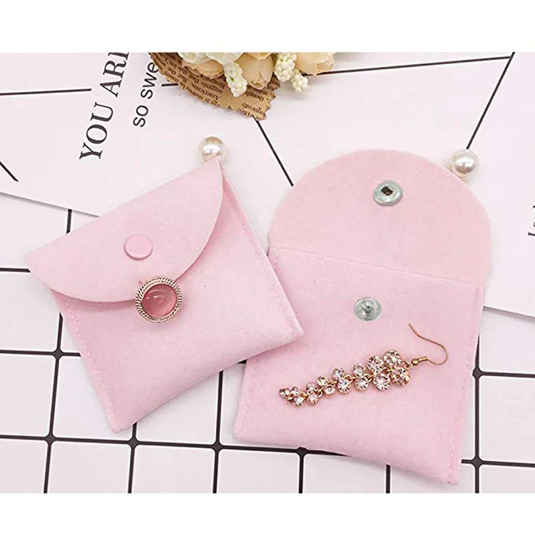 

Custom Design Muti-color Mini Suede Fabric Envelope Jewelry Bag With Button, Black, blue, green, grey, pink, white, yellwo, etc