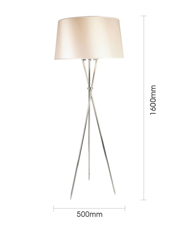 Home decoration fabric chrome tripod floor lamp for hotel