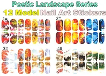 Poetic Landscape Art Nail Sticker 12 Model 14pcs set Decals Summer style makeup gel polish beauty