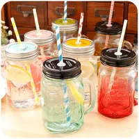 

High quality 450ml glass mason jar with handle for juice drinking