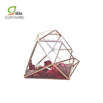 Diamond Shape Glass Copper Geometric Miniature Terrarium